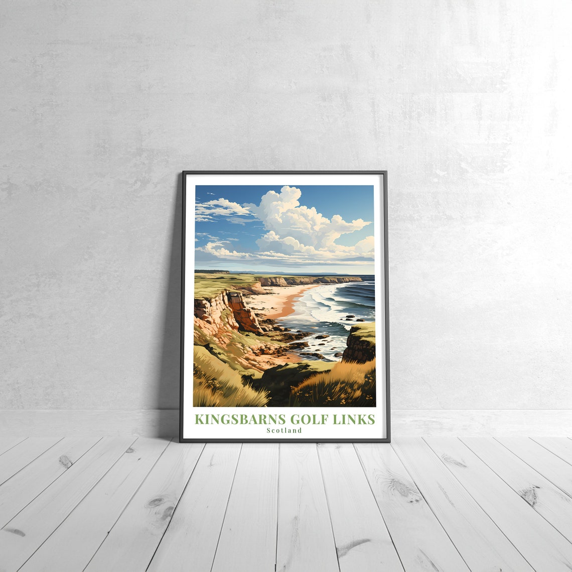 Kingsbarns Golf Links Scotland Coastal Cliffs Scene Travel Poster