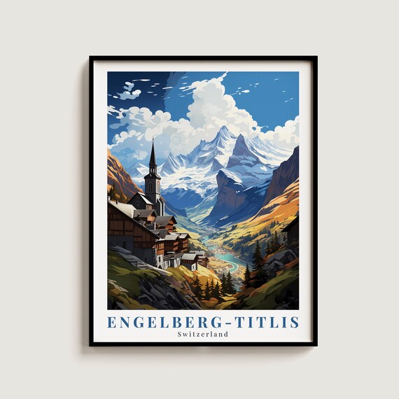 Engelberg-Titlis Switzerland Vintage Travel Poster Alpine Village Peaks Scene