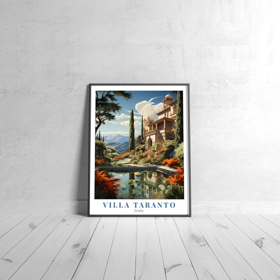 Villa Taranto Vintage Travel Poster Retro Italy Art Print Colorful Home Decor Wall Unique Gift