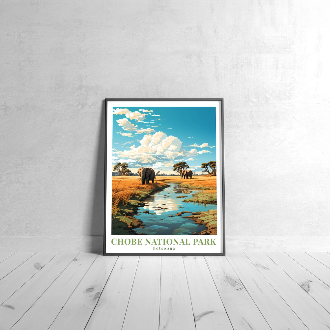 Chobe National Park Botswana Elephant Safari River Travel Poster