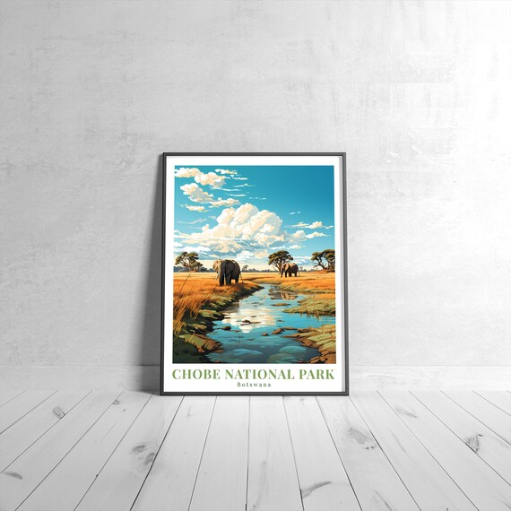 Chobe National Park Botswana Elephant Safari River Travel Poster