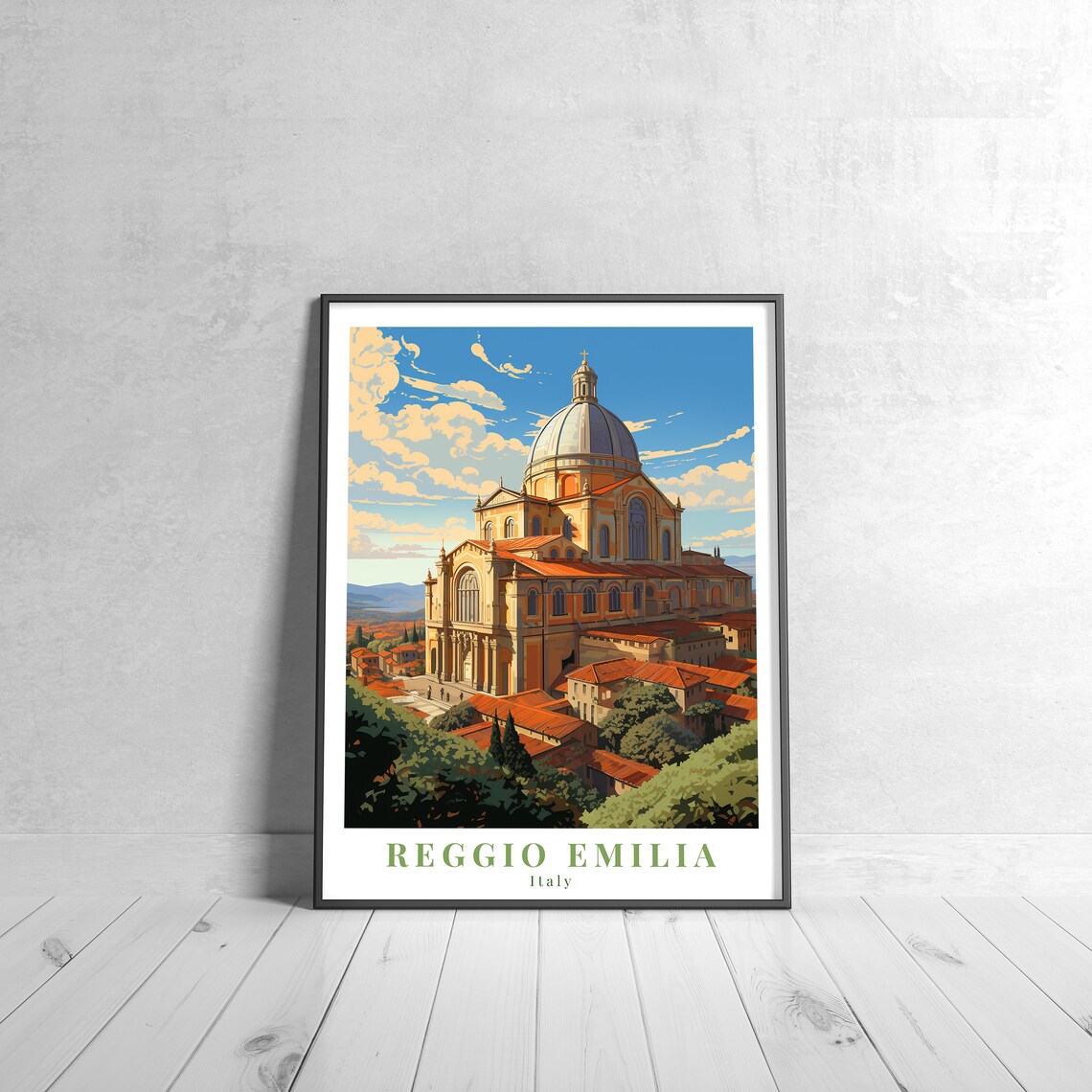 Reggio Emilia Italy Domed Cathedral Red Rooftops Travel Art Poster