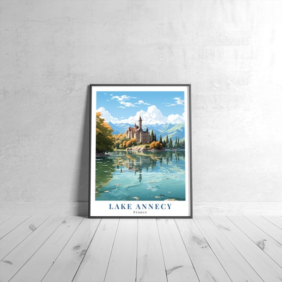 Lake Annecy Vintage Travel Poster Retro France Art Print Colorful Home Decor Wall Unique Gift