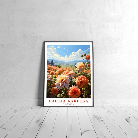 Dahlia Gardens Vintage Travel Poster Retro Canby Usa Art Print Colorful Home Decor Wall Unique Gift