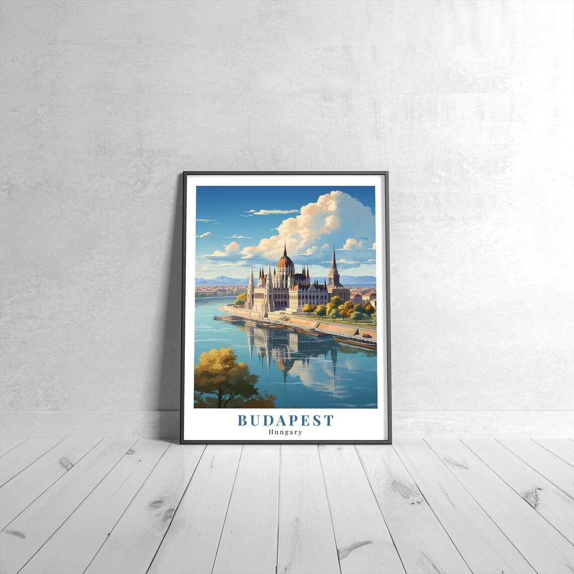 Budapest Hungary Vintage Travel Poster Parliament Building Danube