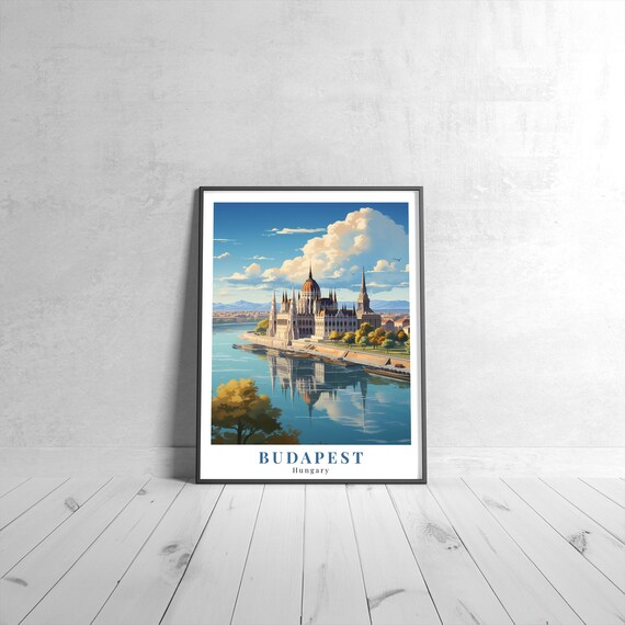Budapest Hungary Vintage Travel Poster Parliament Building Danube
