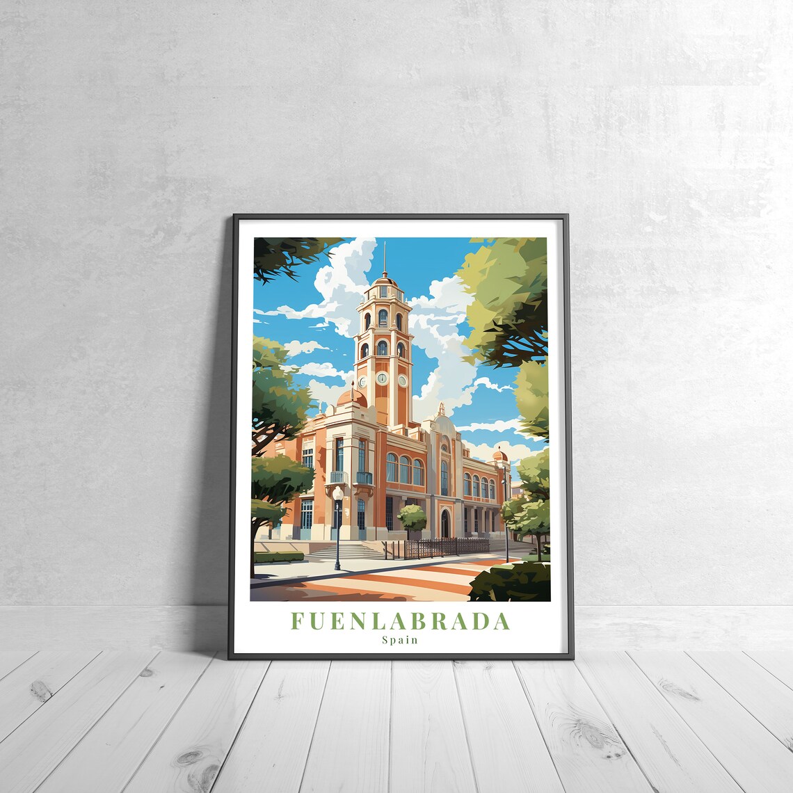 Fuenlabrada Spain Town Hall Tower Sunny Vintage Travel Art Print