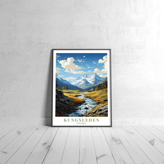 Kungsleden Vintage Travel Poster Retro Sweden Art Print Colorful Home Decor Wall Unique Gift