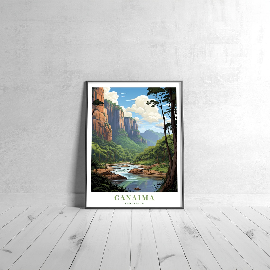 Canaima Venezuela Vintage Lush Tepui River Jungle Travel Poster