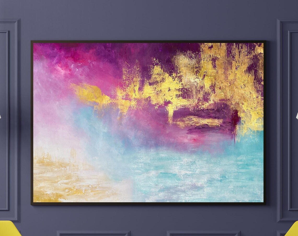 Gold and Pink Abstract Painting, Trendy Wall Art
