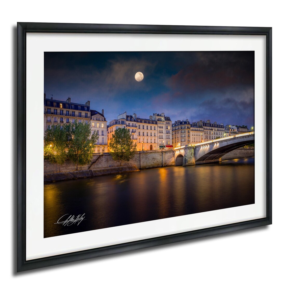 Pont De La Tournelle Paris Blue Hour Moon River Night Poster