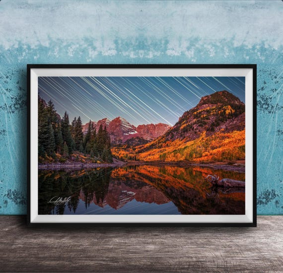Maroon Bells Mountain Photo Autumn Colors And Starry Sky