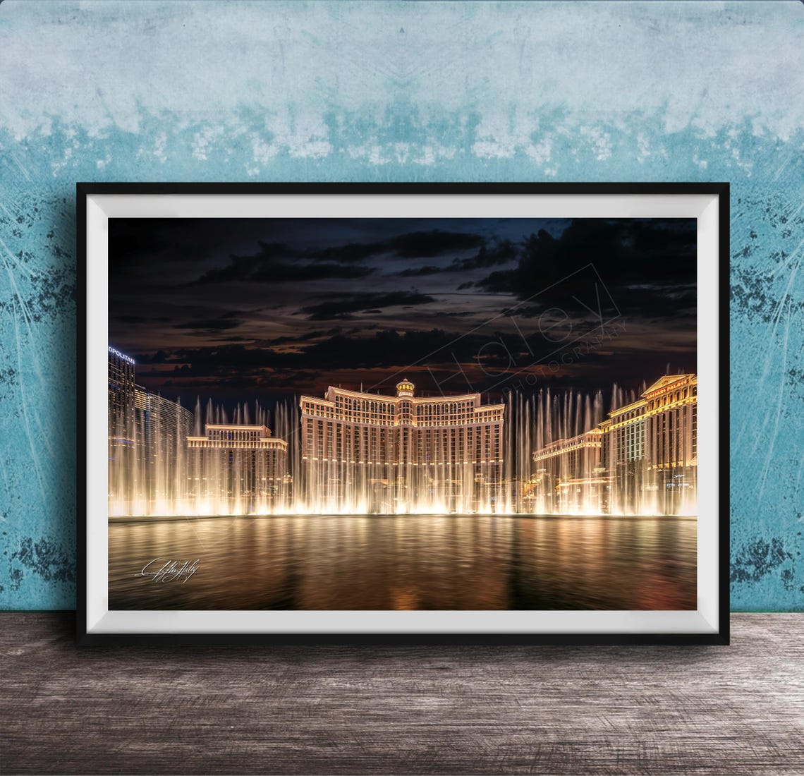 Bellagio Fountain Water Show Las Vegas Night Skyline Photo Print