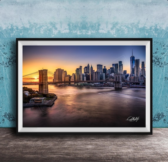 Brooklyn Bridge Nyc Metal Print Sunset Cityscape Artist Signed