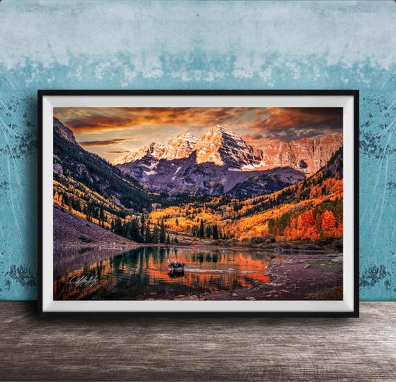 Colorado Mountain Art Print Maroon Bells With Moose Autumn Colors