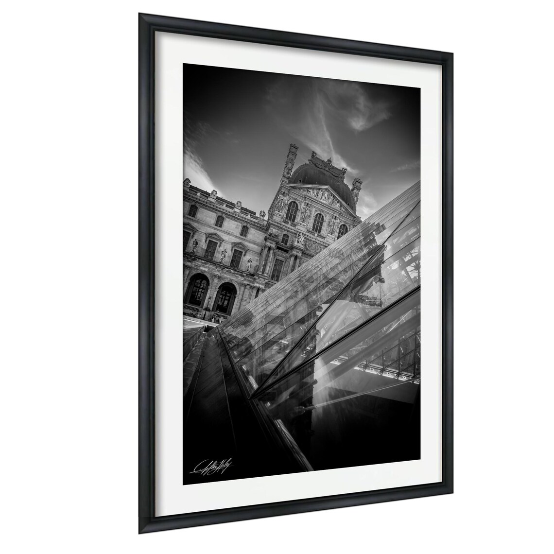 Louvre Pyramid Dramatic Black White Paris Museum Glass Architecture Poster