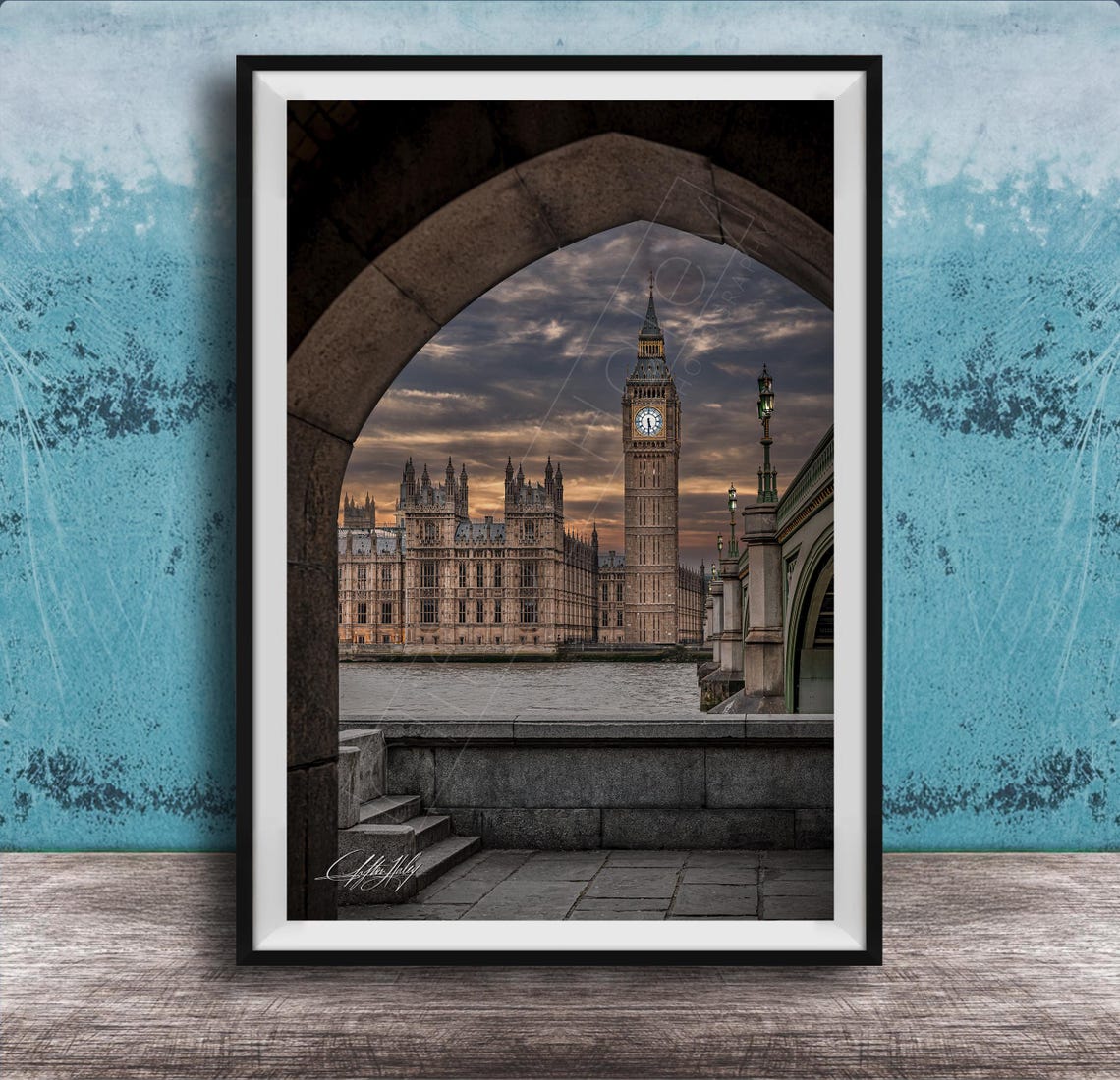 Big Ben and Parliament Through Stone Arch London Dusk Skyline Poster