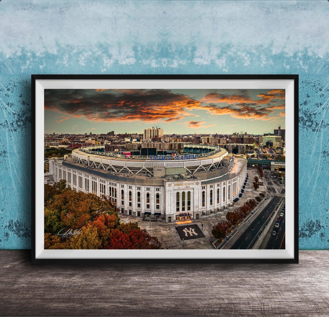Yankee Stadium Aerial View Autumn Sunset New York Baseball Print