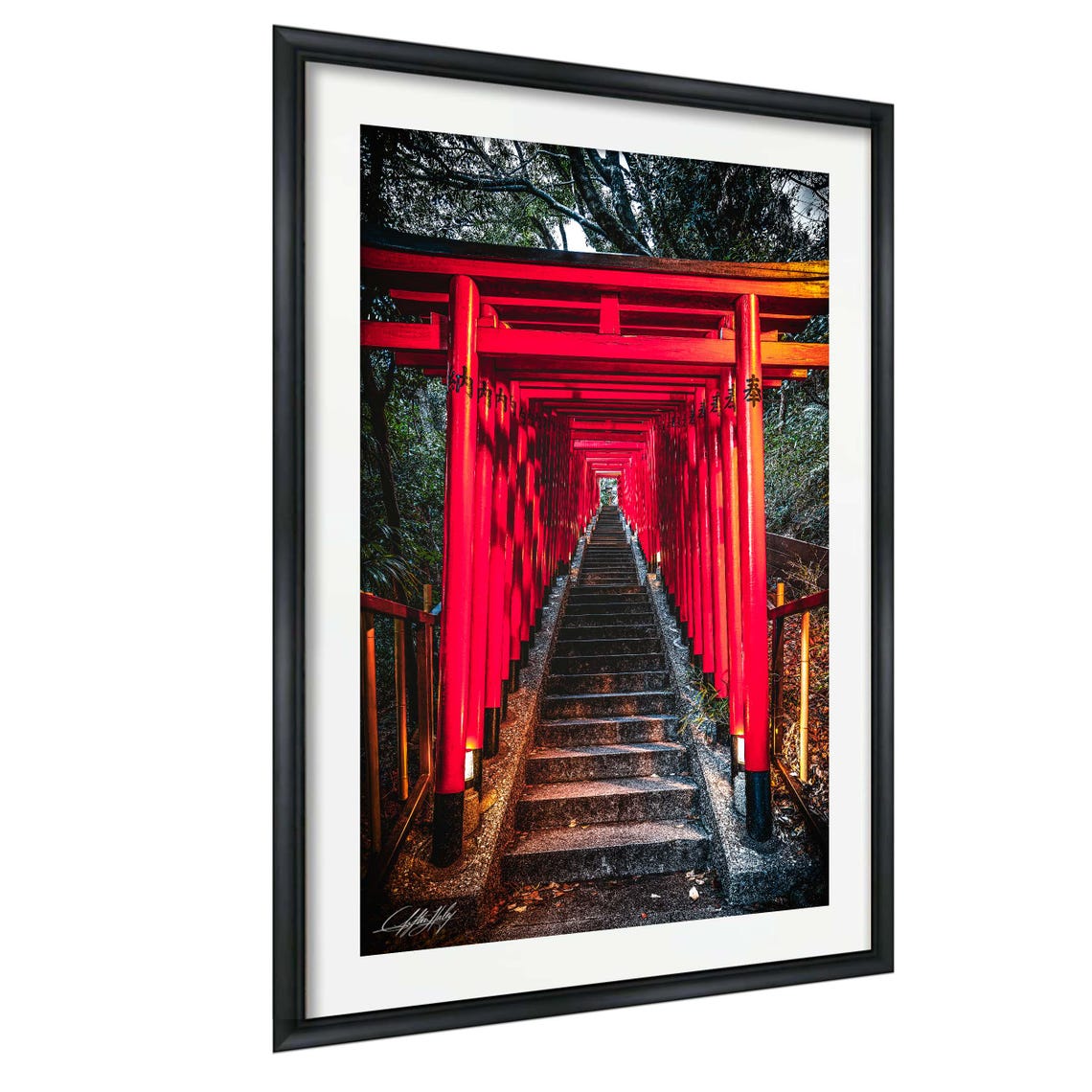 Vermillion Torii Gates Tunnel Stone Steps Forest Shrine Japan Poster