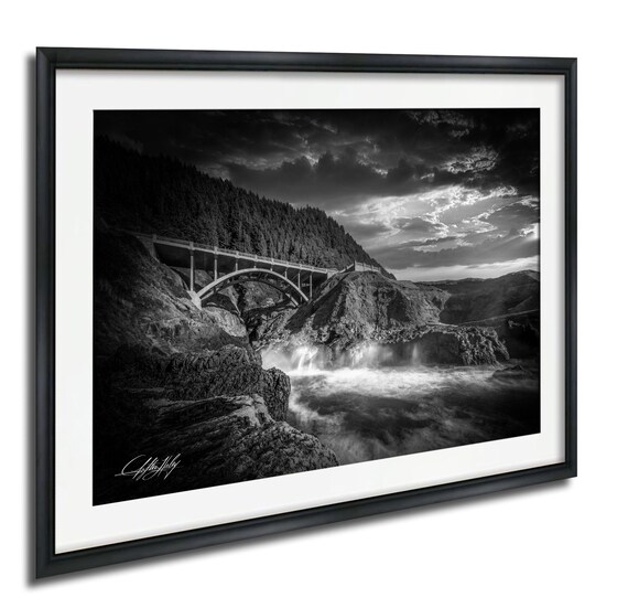 Coastal Arch Bridge Black White Sunset Fine Art Photo Wall Art