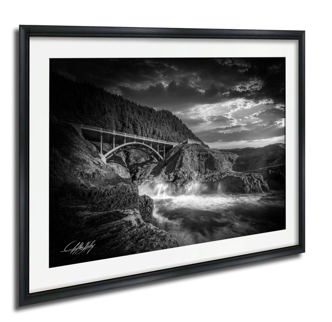 Coastal Arch Bridge Black White Sunset Fine Art Photo Wall Art