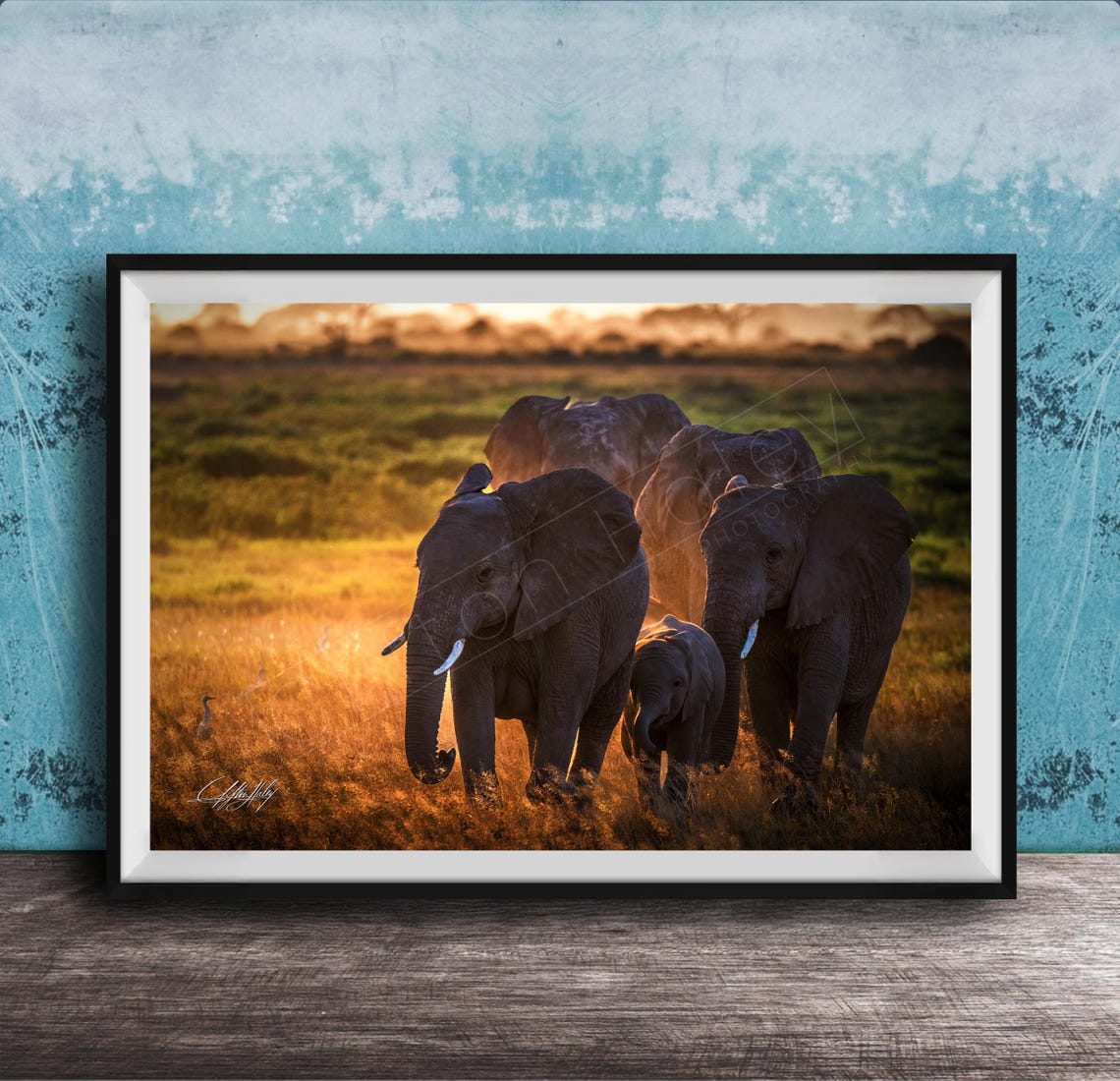 Elephant Wall Art Safari Family Scene Luxury Canvas Decor