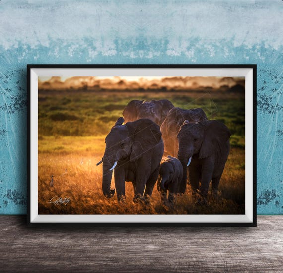 Elephant Wall Art Safari Family Scene Luxury Canvas Decor