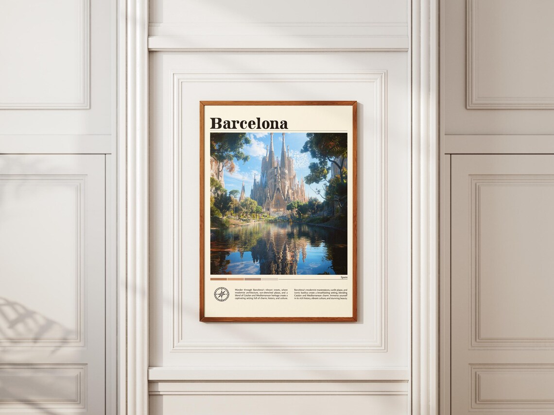 Barcelona Sagrada Familia Basilica Lake Reflection Gaudi Travel Poster - Image 2