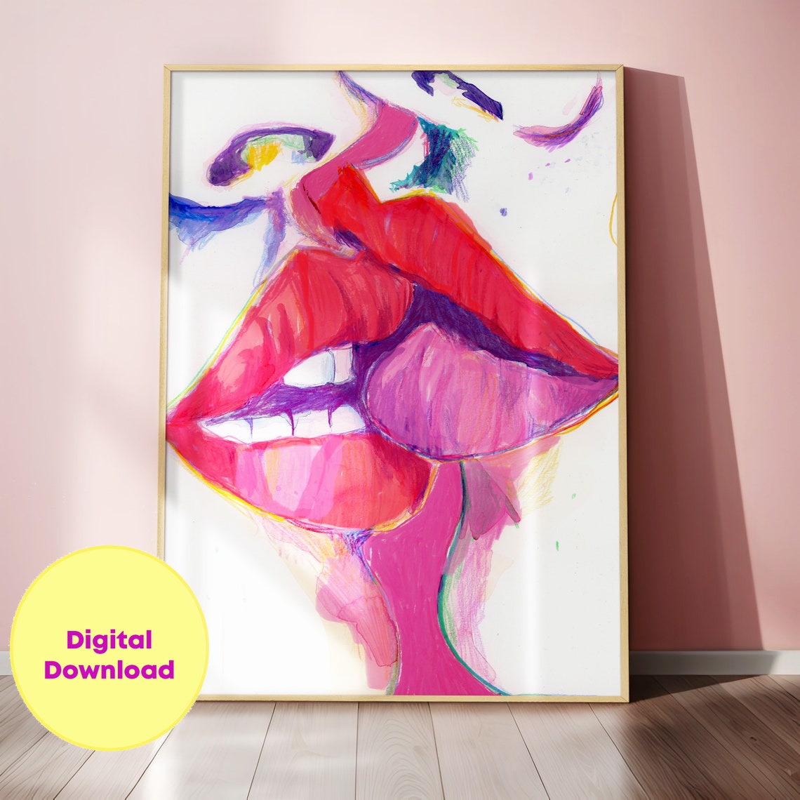 Colorful Painted Lips Close Up Abstract Expressionist Face Poster