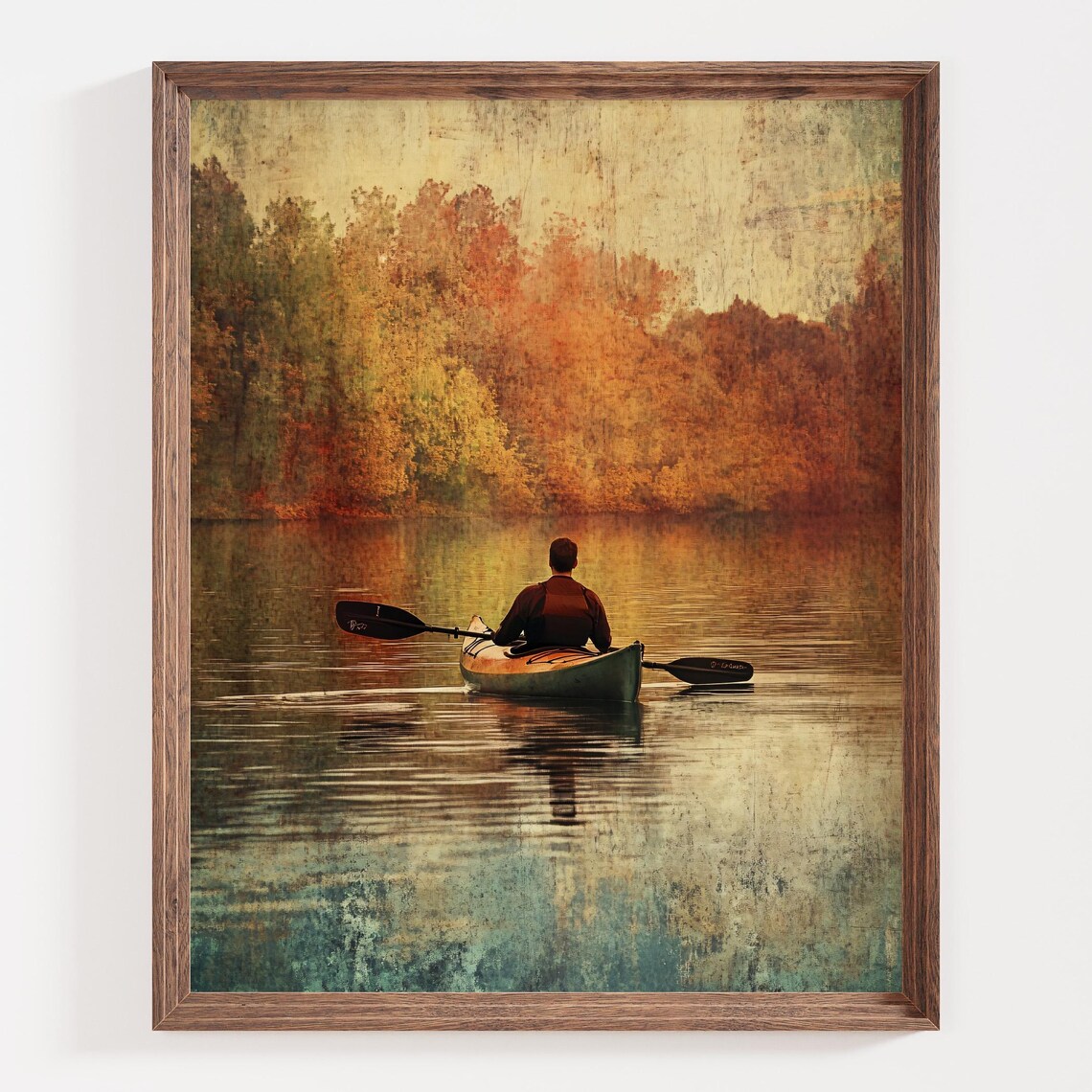 Lone Kayaker on a Golden Autumn Lake Vintage Style Scene Poster - Image 3