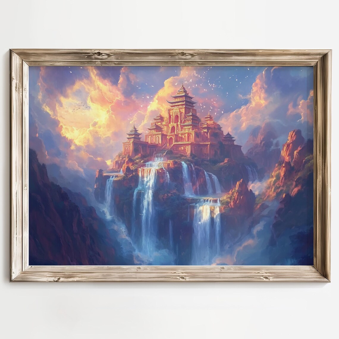 Enchanted Floating Castle with Waterfalls in a Fantasy Sky Poster - Image 2