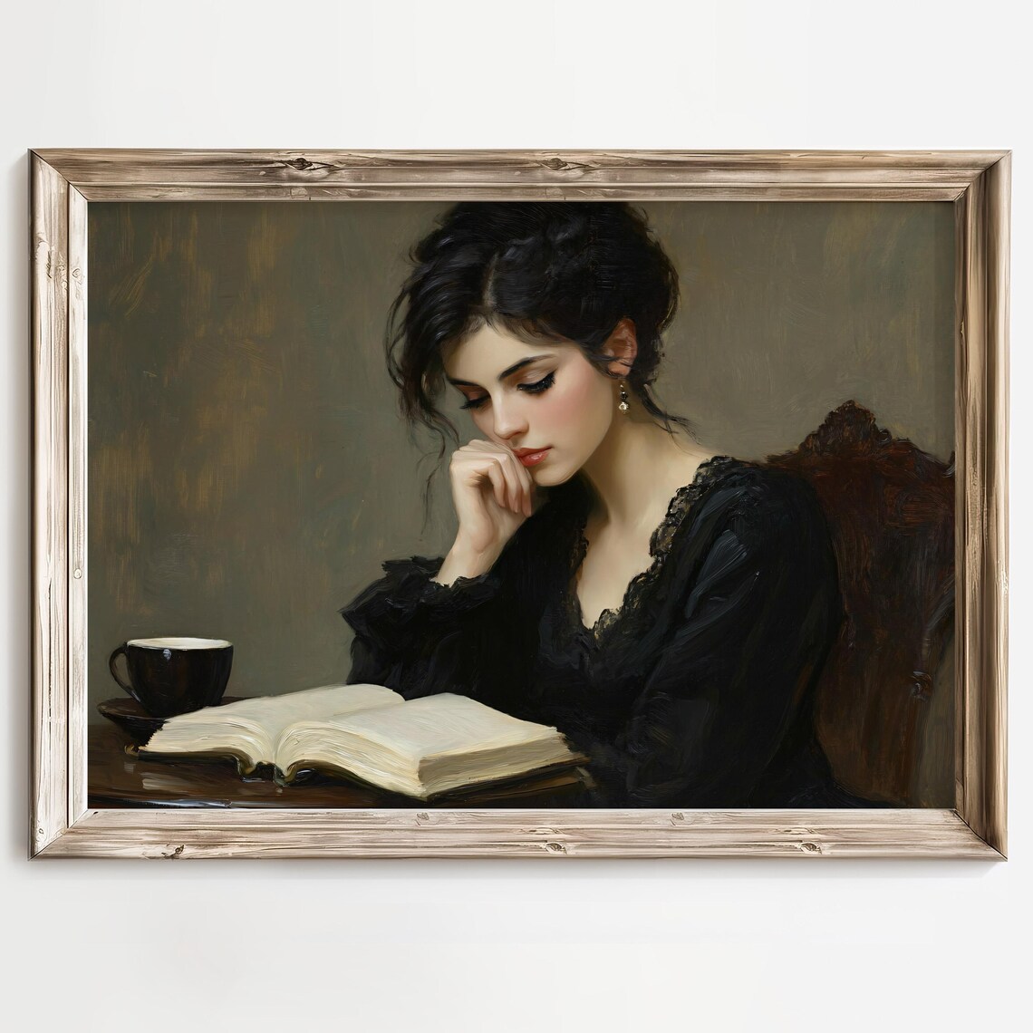 Elegant Woman Painting Victorian Style Wall Art Classic Portrait Art Woman Reading Book Literary Art Print Coffee Cup Art Cozy Decor - Image 2