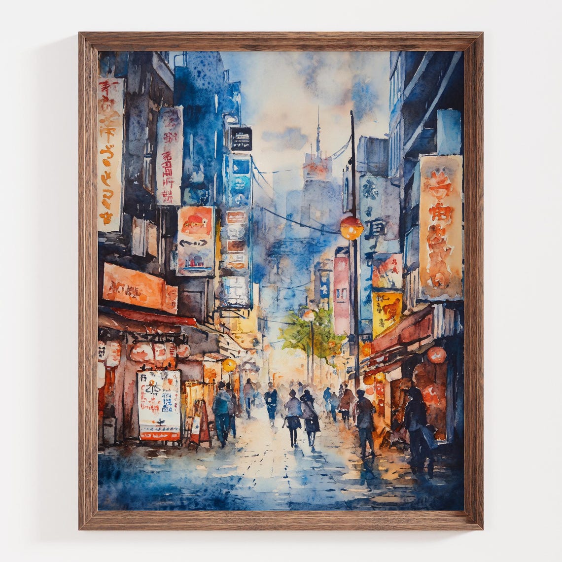 Tokyo Street Scene Print Japanese Night Market Watercolor Downtown Tokyo Painting Neon Lights Painting Japan Travel Poster Wall Decor - Image 3