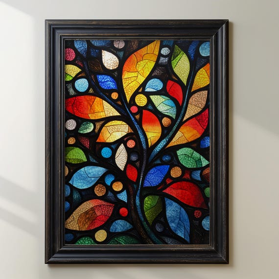 Stained Glass Wall Art Colorful Tree Of Life Print Vibrant Abstract Wall Decor Modern Stained Glass Poster Bohemian Home Decor