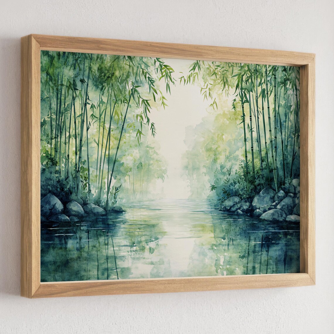 Watercolor Bamboo Grove River Tranquil Zen Nature Scene Poster - Image 4