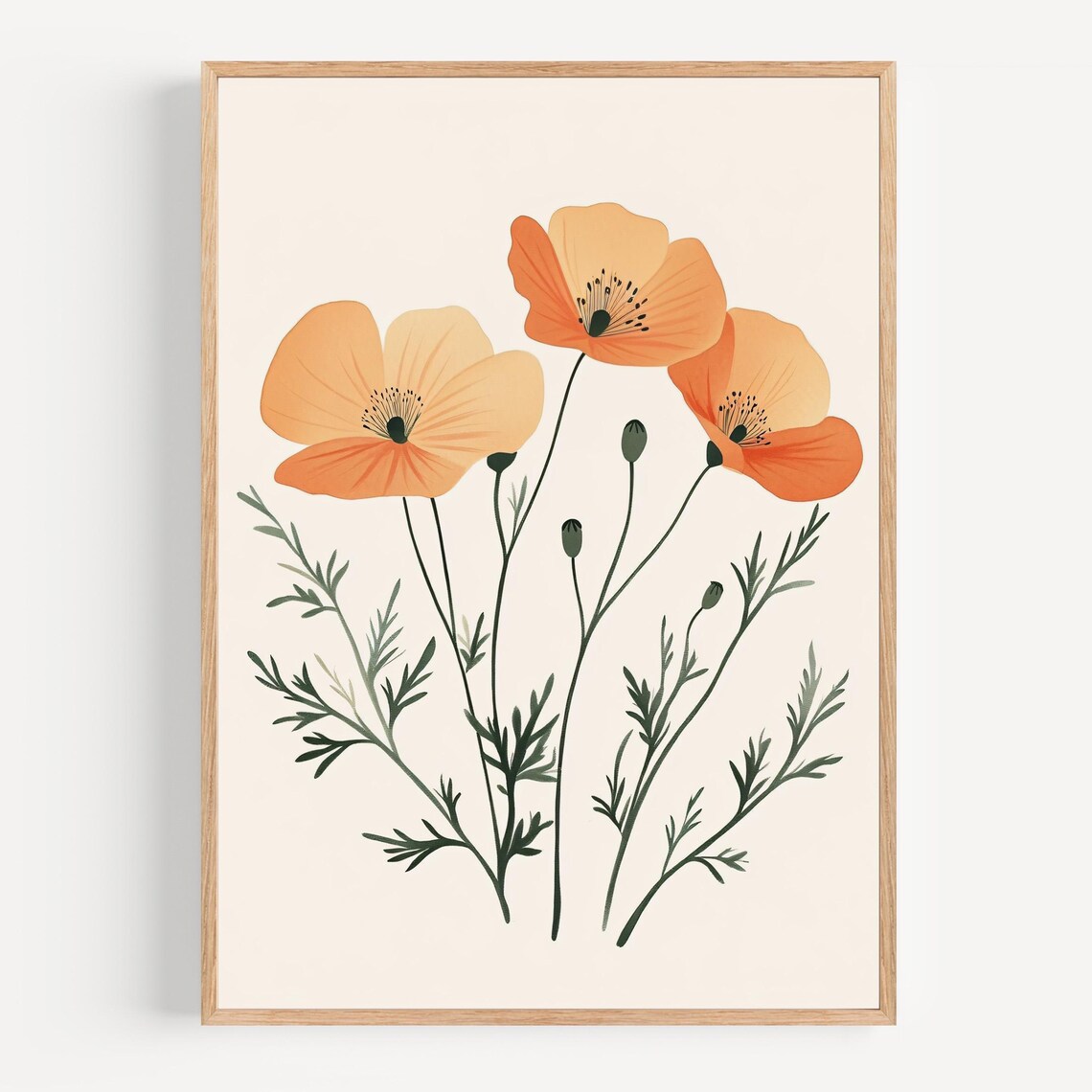 Orange California Poppy Flowers Minimalist Botanical Scene Poster - Image 2