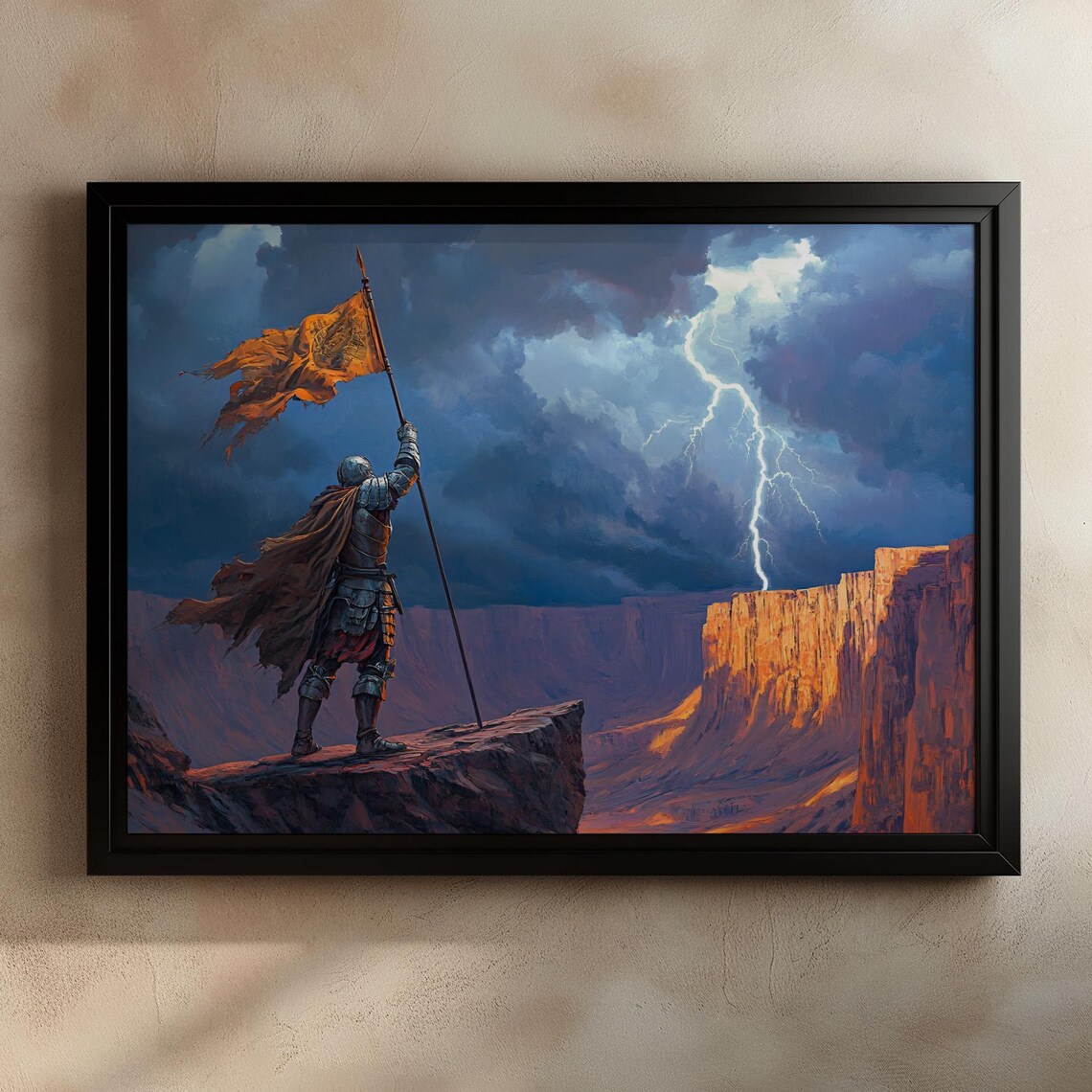 Epic Knight in a Stormy Canyon, Adventure Poster