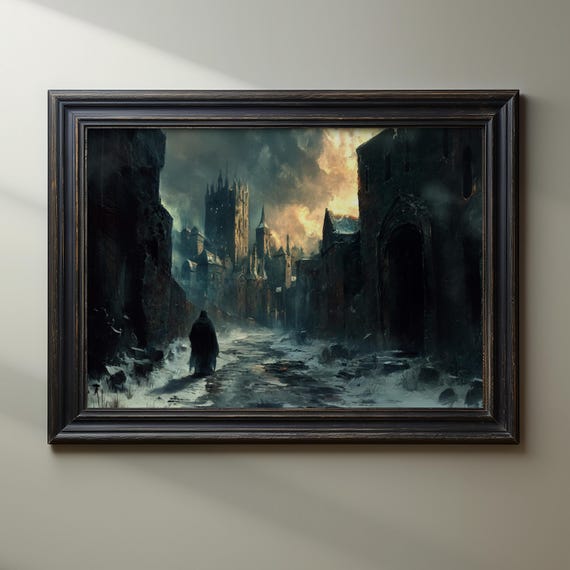 Mysterious City Painting Dark Fantasy Castle Ruined City Painting Fantasy City Art Medieval Ruins Art Dark Fantasy Architecture Art