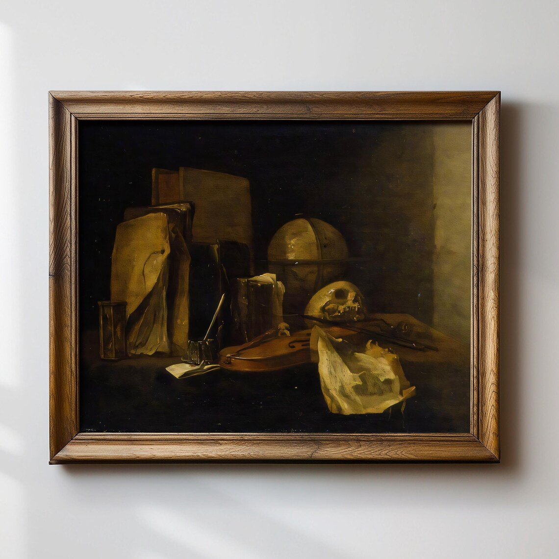 Vanitas Still Life with Skull Globe and Violin Baroque Poster - Image 3