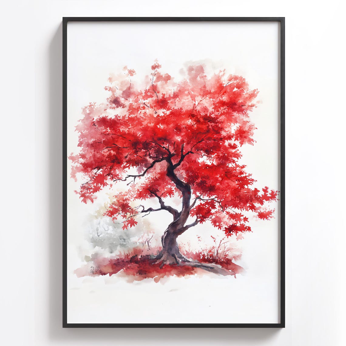 Red Japanese Maple Tree Watercolor Minimalist Nature Art Poster - Image 2