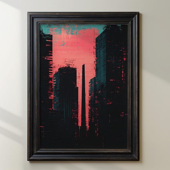 Abstract Cityscape Art Print Modern Urban Wall Decor Bold Red And Black Skyline Contemporary Minimalist Artwork Industrial Home Decor