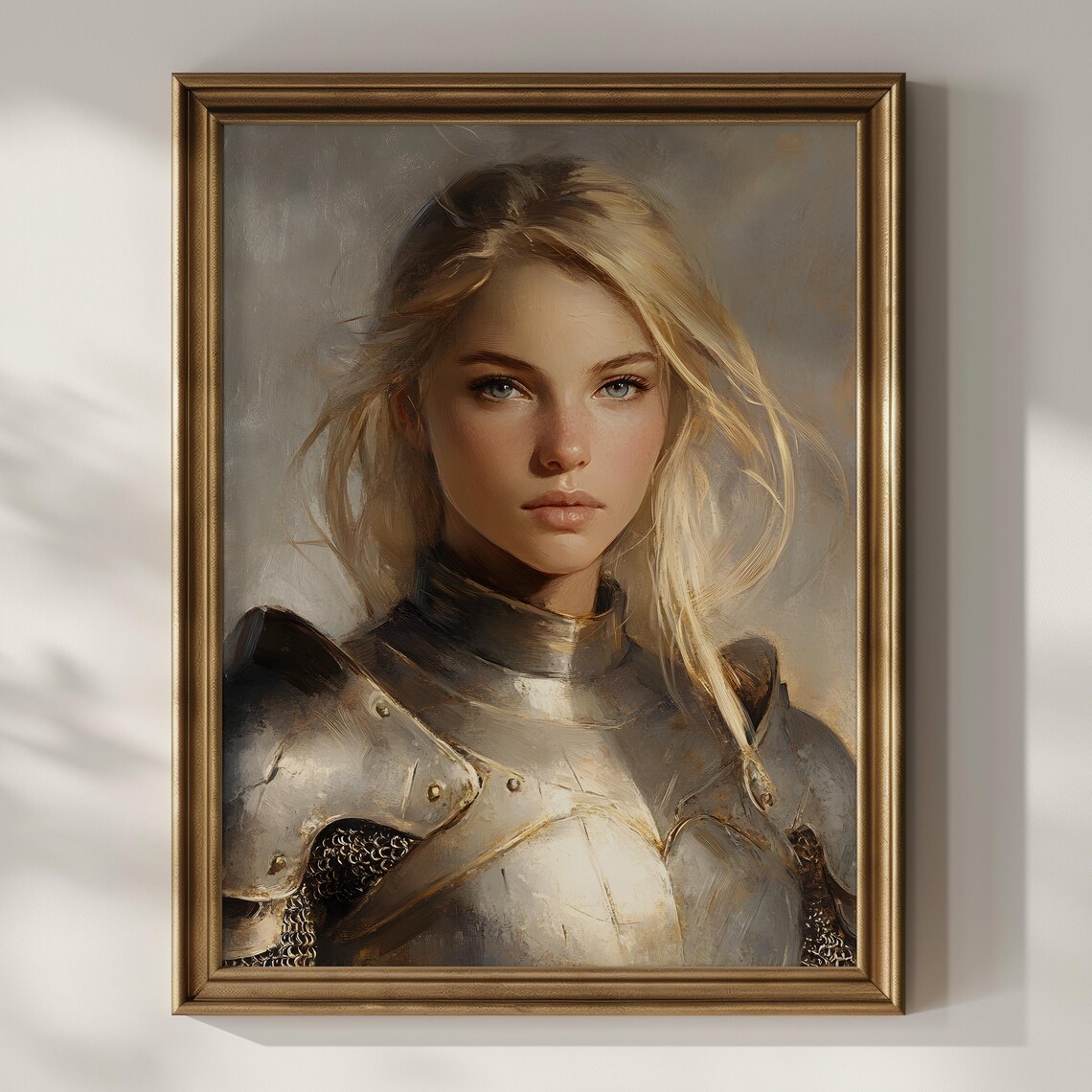 Blonde Female Knight In Silver Armor Heroic Warrior Portrait Poster - Image 2