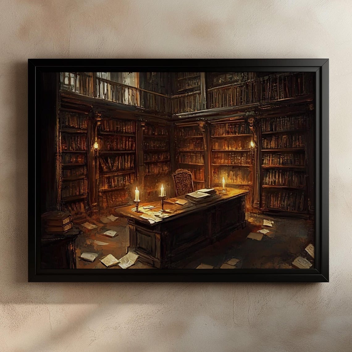 Vintage Library Candlelit Study Gothic Decor Dark Academia Art Book Lover Print Home Library Art Fantasy Room Decor Literary Wall Art