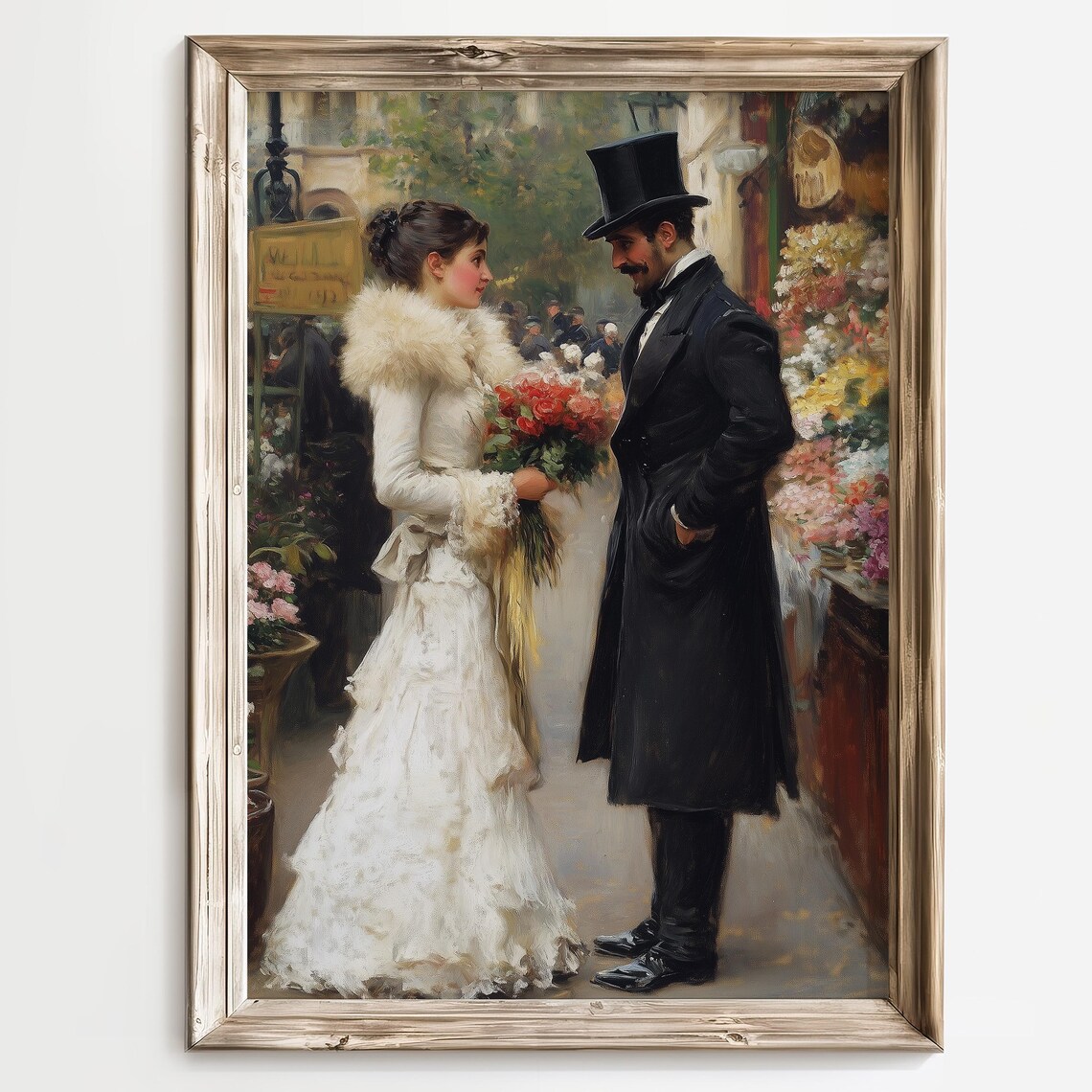 Victorian Couple, Vintage Parisian Street Scene Art Print