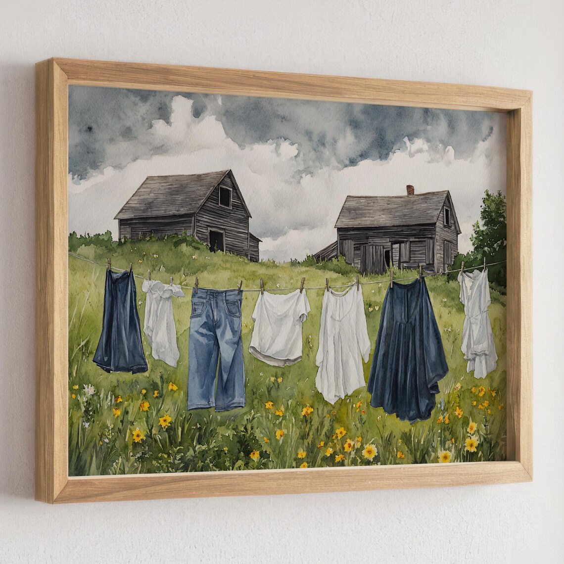 Rustic Farmhouse Watercolor Clothesline Art Print - Image 3