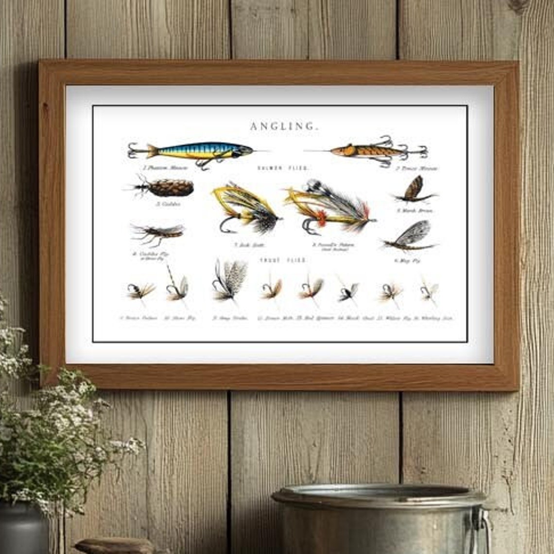Vintage Angling Salmon and Trout Fly Fishing Flies Chart Poster - Image 3
