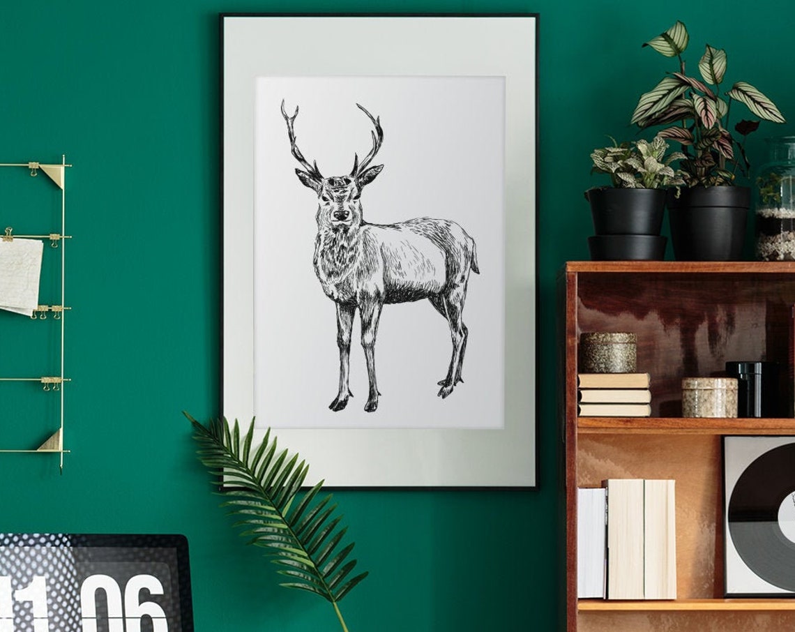 Black And White Deer Decor Printed Wall Art Hipster Decor Deer Wall Hanging Dorm Decor Nature Prints Realistic Art Rein Deer Poster