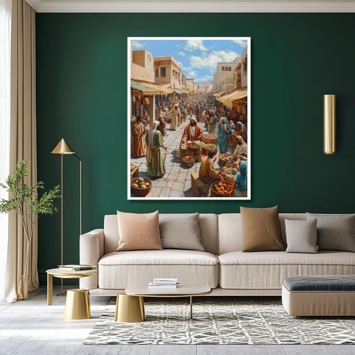 Jesus in a Bustling Ancient Marketplace Teaching Crowd Art Poster - Image 2