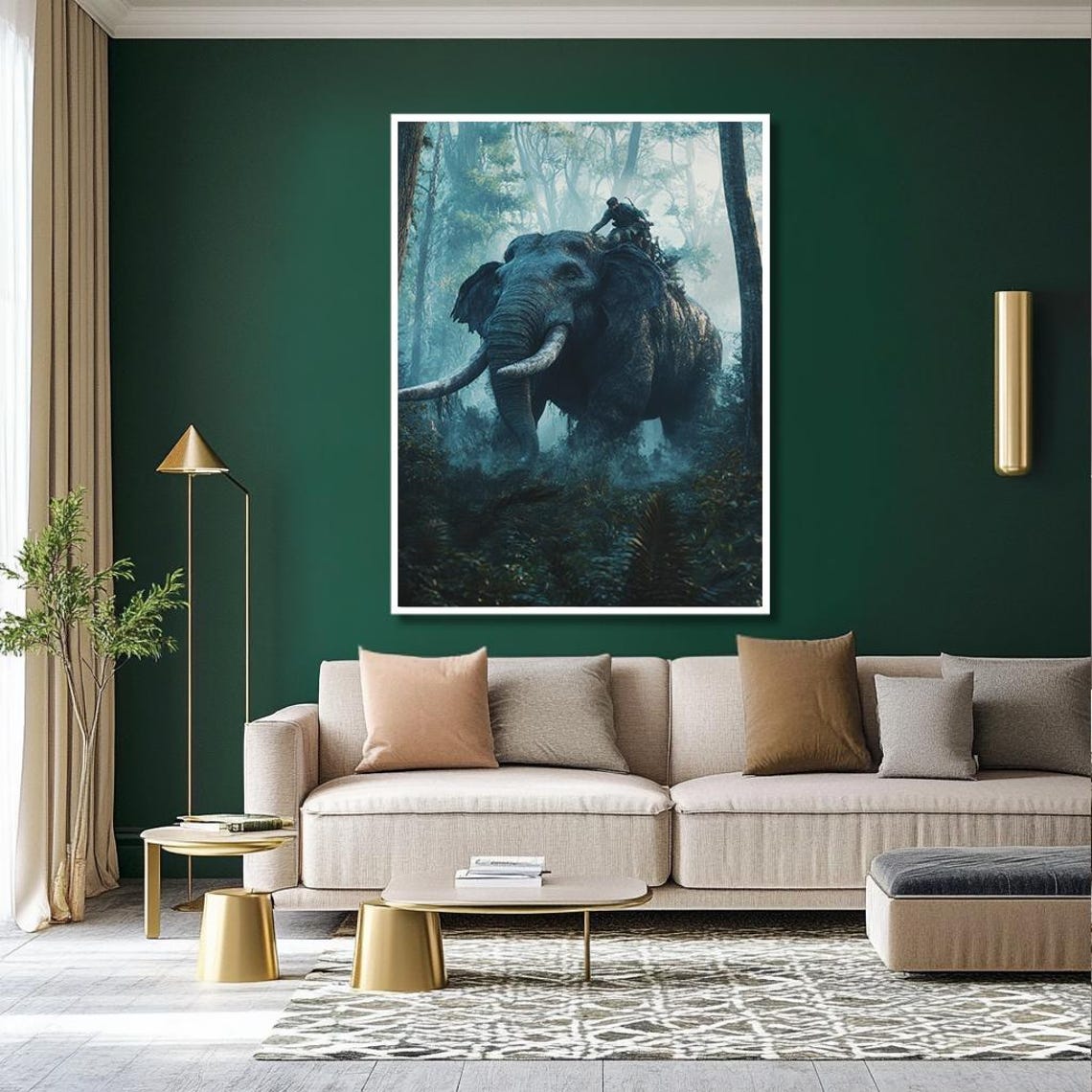 Elephant With Rider in Misty Jungle Forest Wildlife Art Poster - Image 2