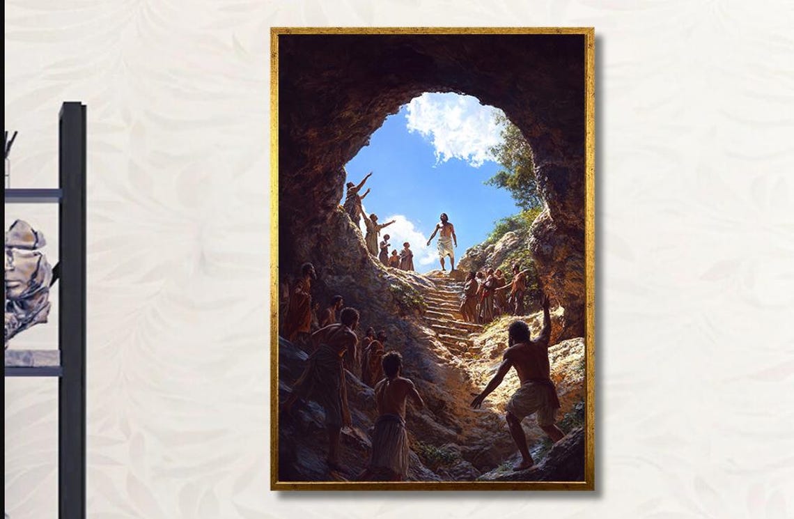 Jesus Leading People From Darkness To Light Cave Scene Poster - Image 2